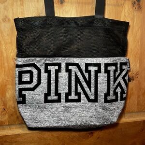 Pink Victoria Secret Tote Canvas Mesh Logo Tote